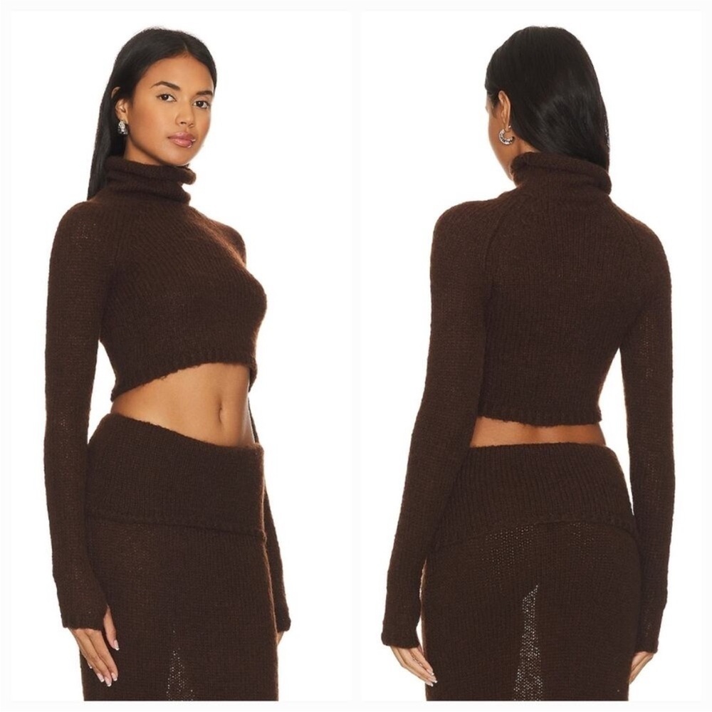 NWT NBD 2 Piece Set Reece Turtleneck Sweater Fold Over Maxi Skirt Cocoa Size S/M